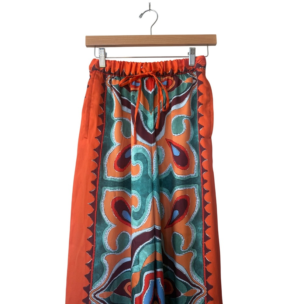 Zara Satin Boho Wie Leg Pull On Pants XS Hippie Festival Indie Bold Statement - Picture 4 of 9